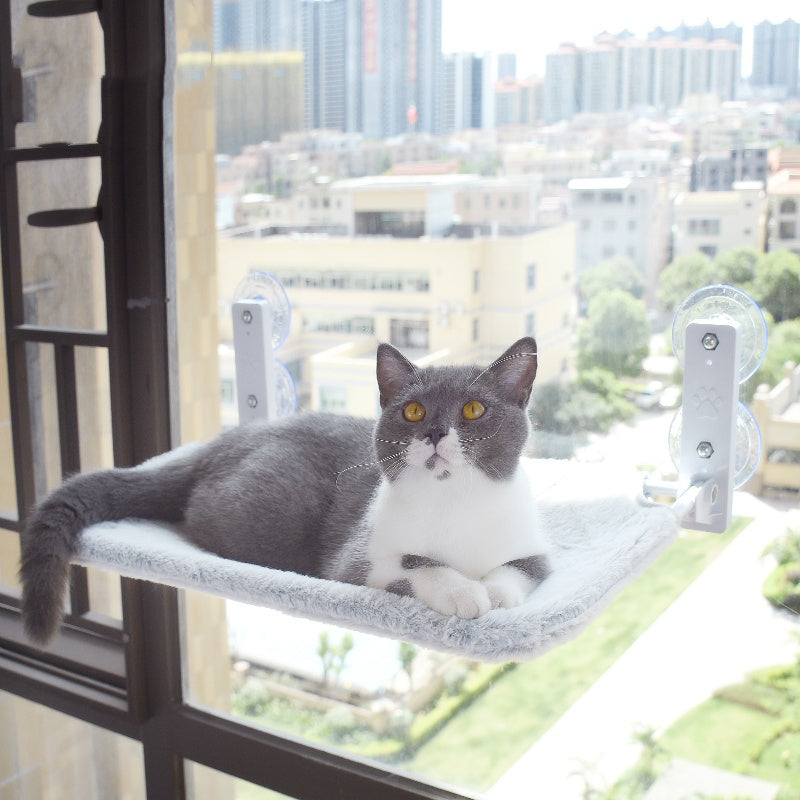 KFX-5075901 Cat Suction Cup Window Hammock - Breathable Mesh Plush Fabric, Stylish Pet Bed for Cats