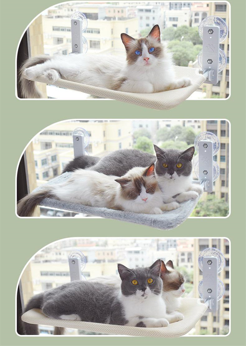 KFX-5075901 Cat Suction Cup Window Hammock - Breathable Mesh Plush Fabric, Stylish Pet Bed for Cats