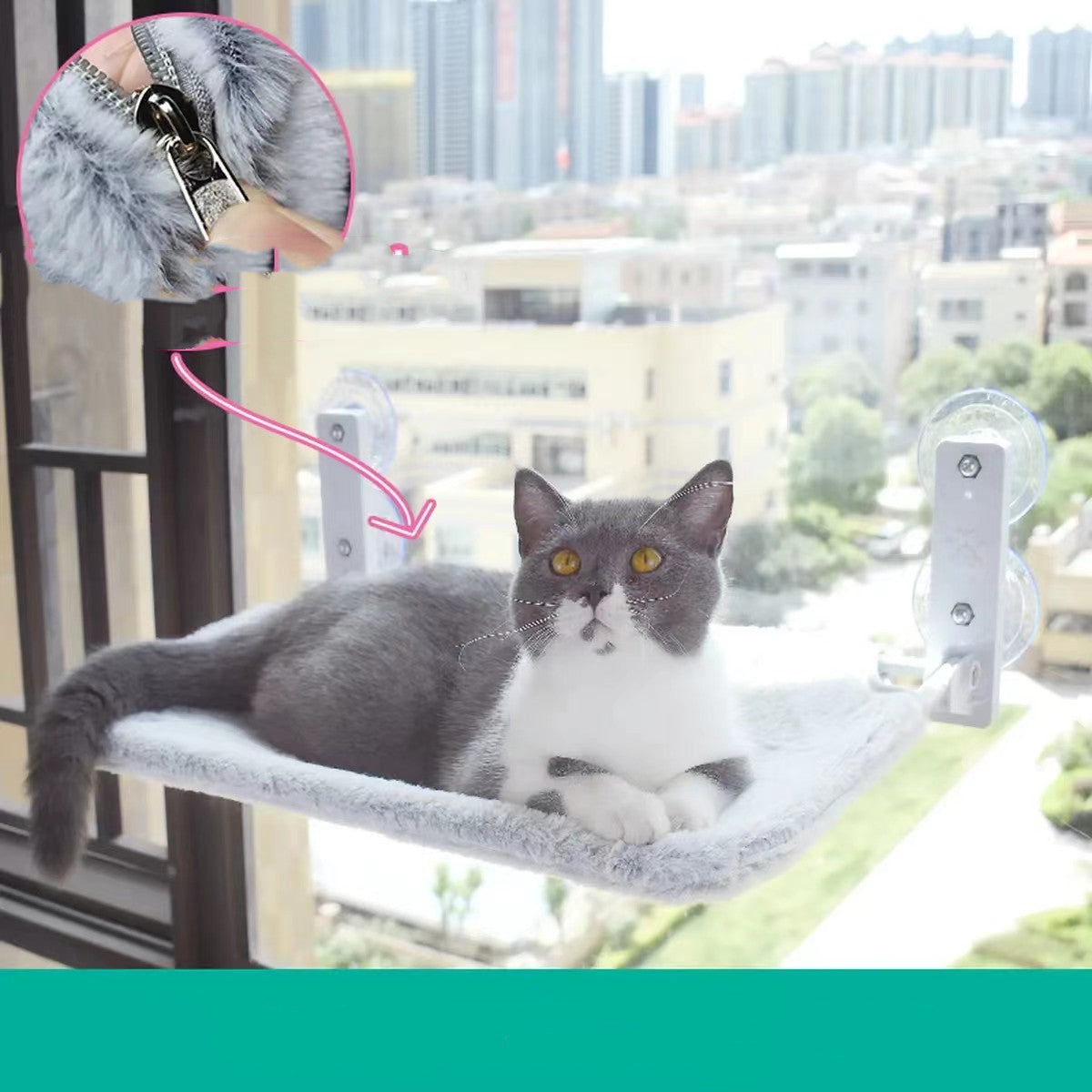 KFX-5075901 Cat Suction Cup Window Hammock - Breathable Mesh Plush Fabric, Stylish Pet Bed for Cats