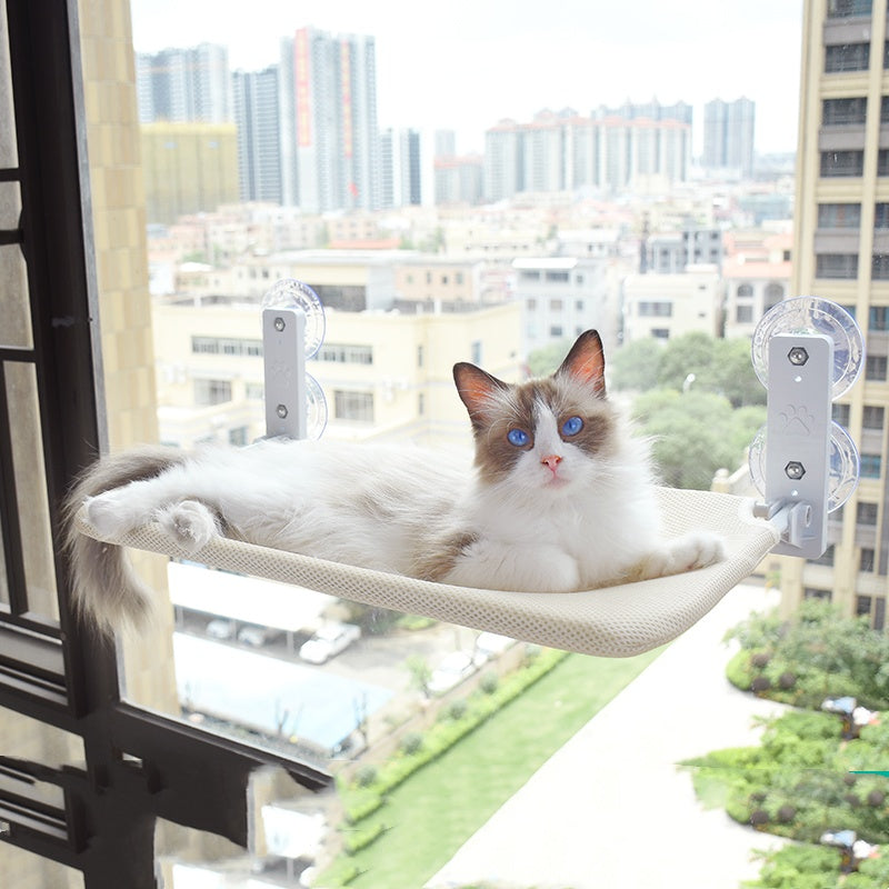 KFX-5075901 Cat Suction Cup Window Hammock - Breathable Mesh Plush Fabric, Stylish Pet Bed for Cats