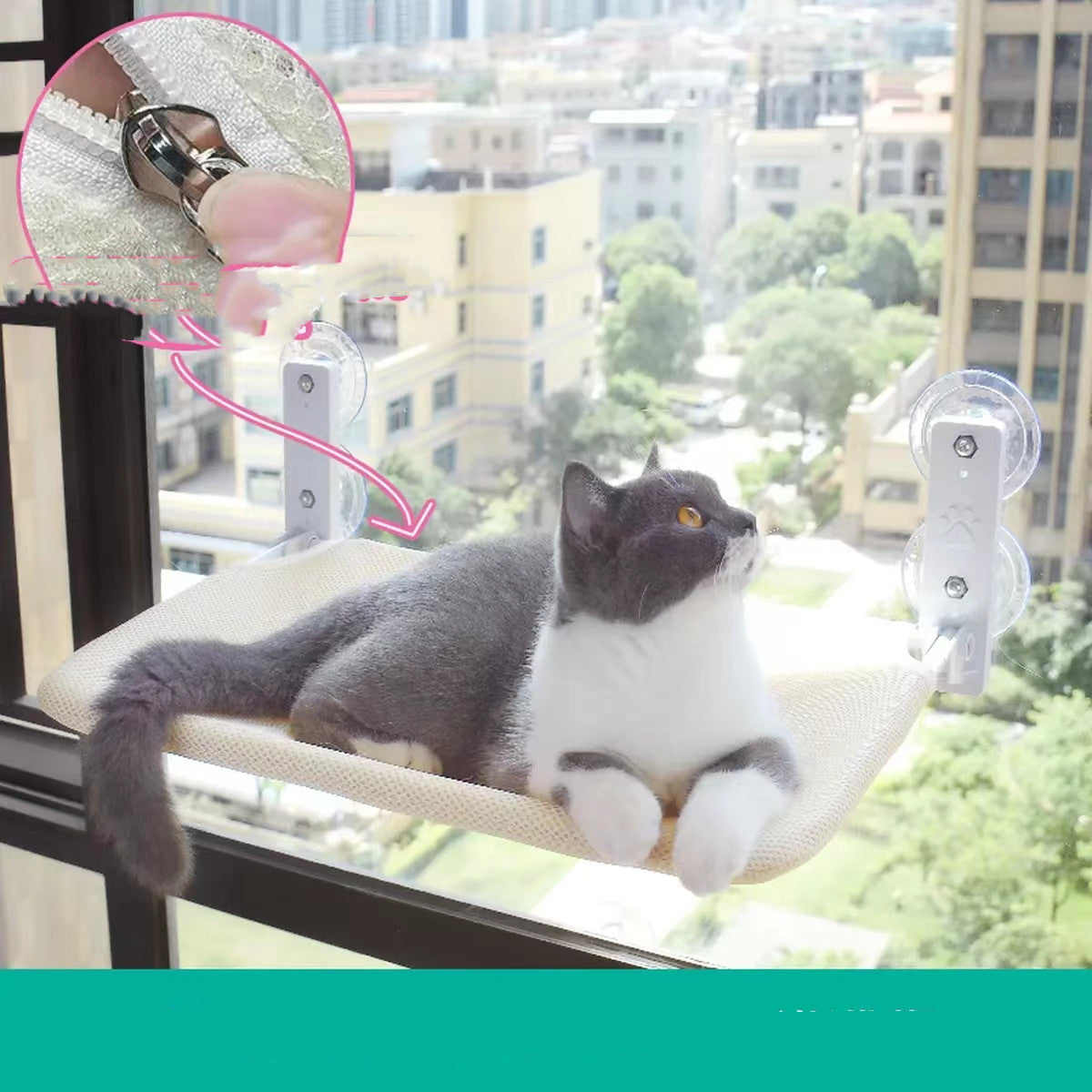 KFX-5075901 Cat Suction Cup Window Hammock - Breathable Mesh Plush Fabric, Stylish Pet Bed for Cats