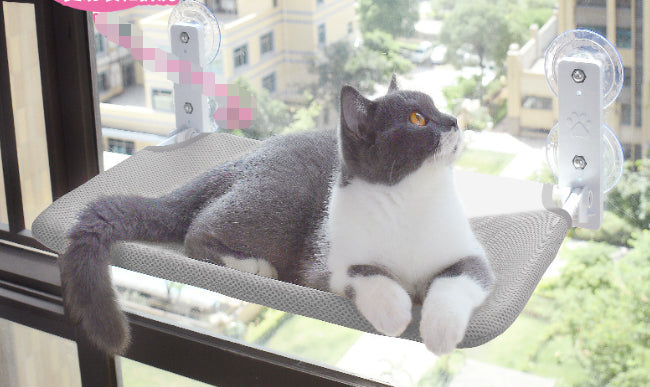 KFX-5075901 Cat Suction Cup Window Hammock - Breathable Mesh Plush Fabric, Stylish Pet Bed for Cats