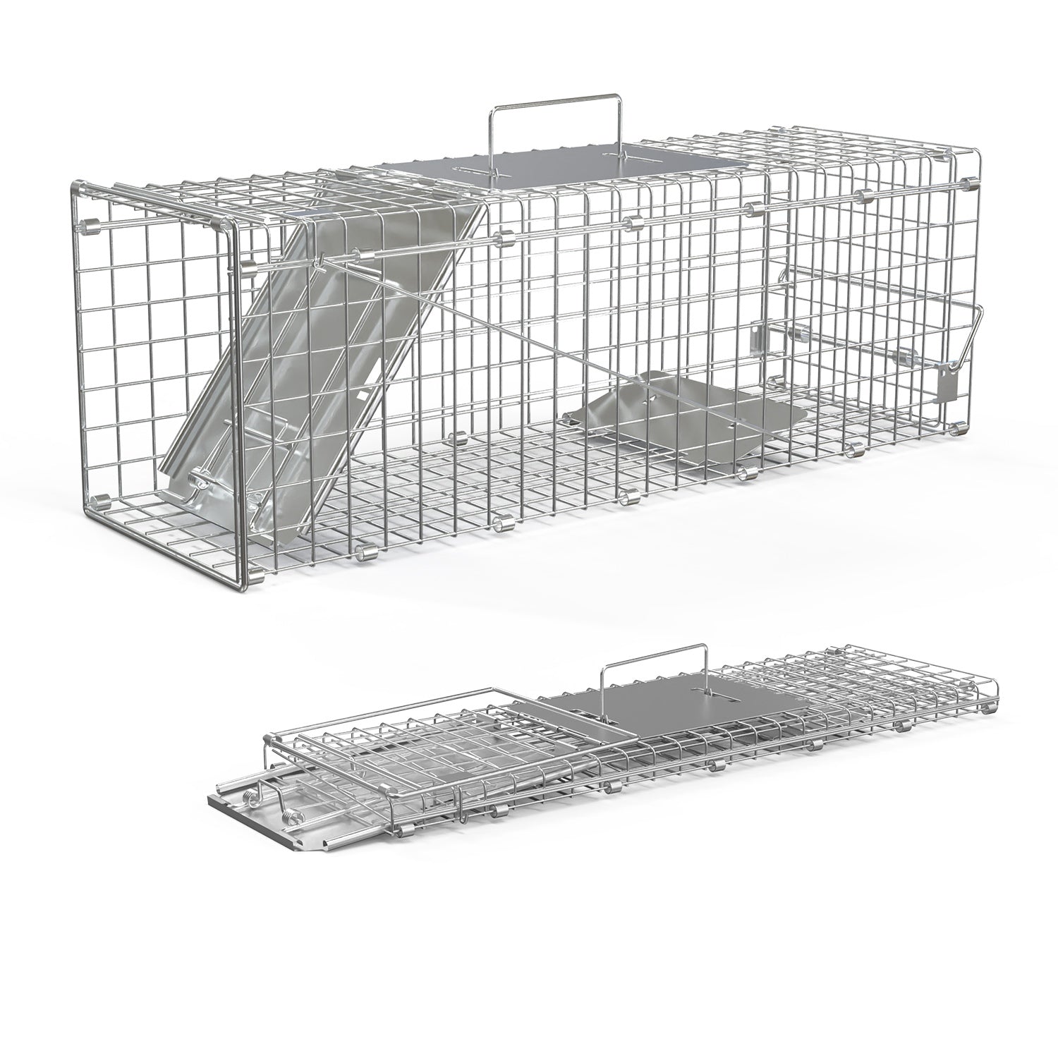 KFX-5077949 24-Inch Folding Humane Animal Trap Cage for Small Pets, Galvanized Steel Construction, Easy Setup and Release
