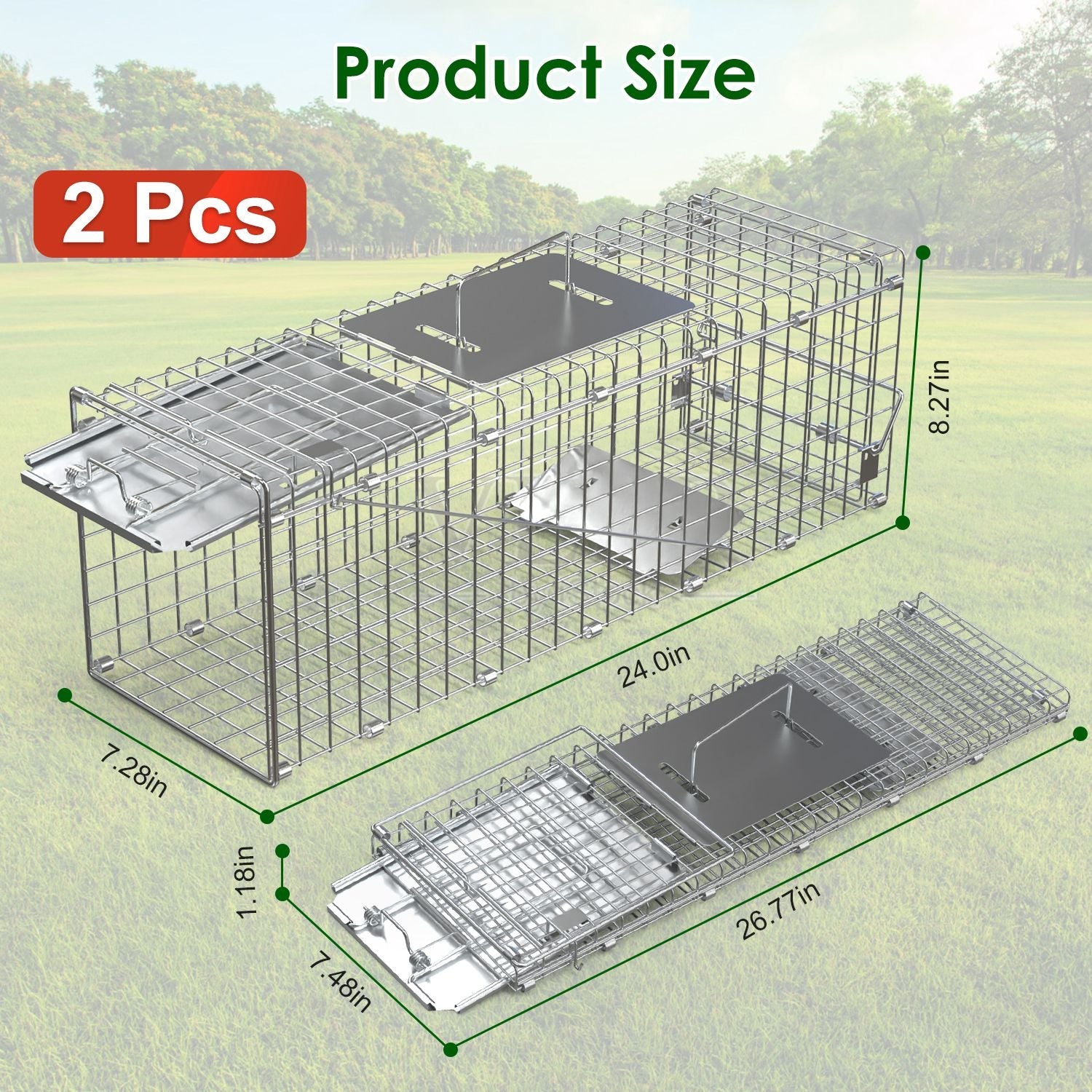 KFX-5077949 24-Inch Folding Humane Animal Trap Cage for Small Pets, Galvanized Steel Construction, Easy Setup and Release