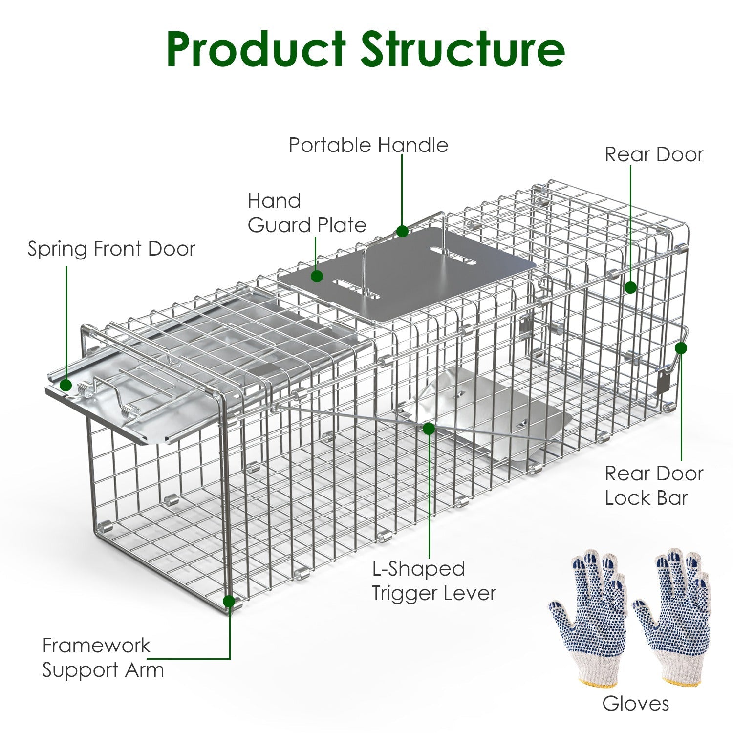 KFX-5077949 24-Inch Folding Humane Animal Trap Cage for Small Pets, Galvanized Steel Construction, Easy Setup and Release