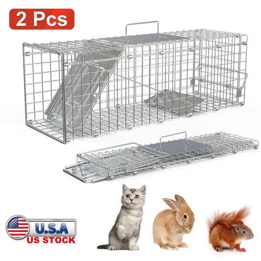 KFX-5077949 24-Inch Folding Humane Animal Trap Cage for Small Pets, Galvanized Steel Construction, Easy Setup and Release