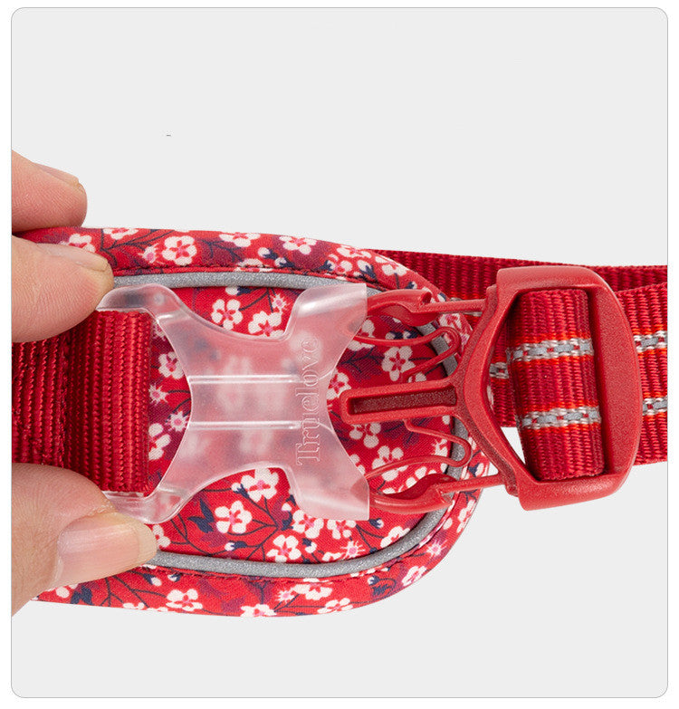 KFX-5078461 Reflective Floral Printed Pet Dog Leash and Chest Harness Set