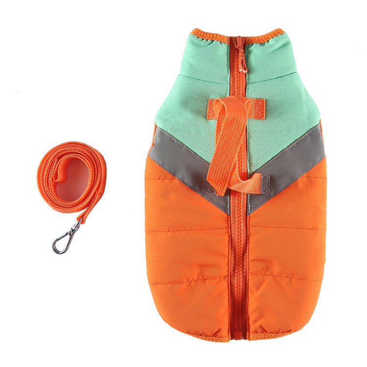 KFX-5078717 Casual Cotton-Padded Dog Jacket with Hand Rope - Available in Orange, Blue, and Army Green