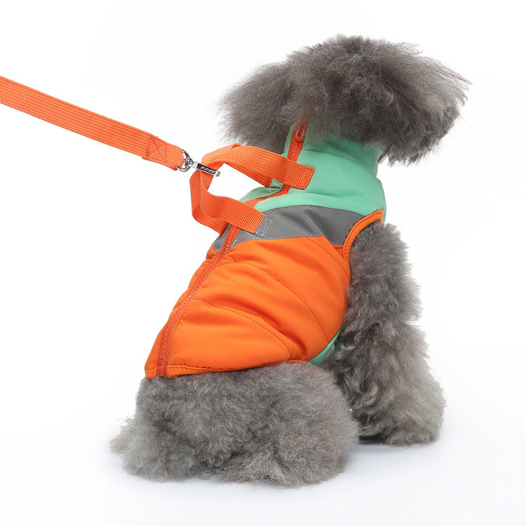KFX-5078717 Casual Cotton-Padded Dog Jacket with Hand Rope - Available in Orange, Blue, and Army Green