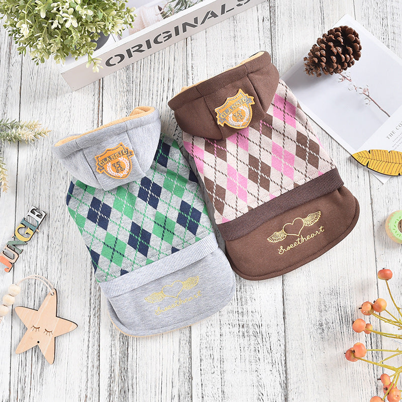 KFX-5080637 Diamond Pattern Knitted Dog Skirt - Casual Polyester Outfit in Grey and Brown