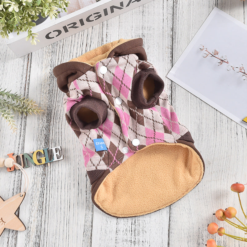 KFX-5080637 Diamond Pattern Knitted Dog Skirt - Casual Polyester Outfit in Grey and Brown