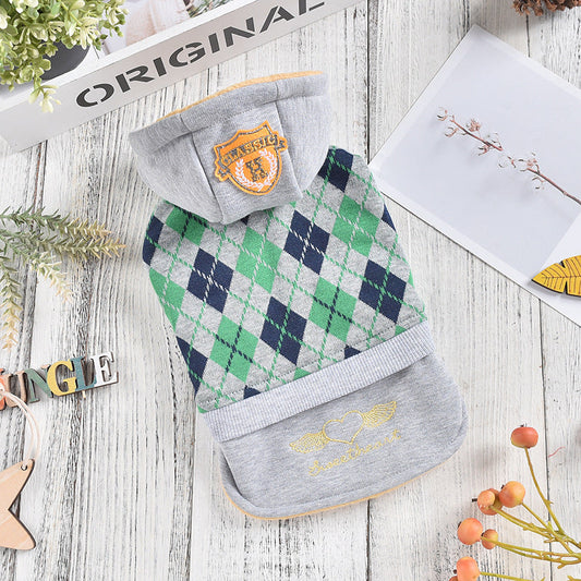 KFX-5080637 Diamond Pattern Knitted Dog Skirt - Casual Polyester Outfit in Grey and Brown