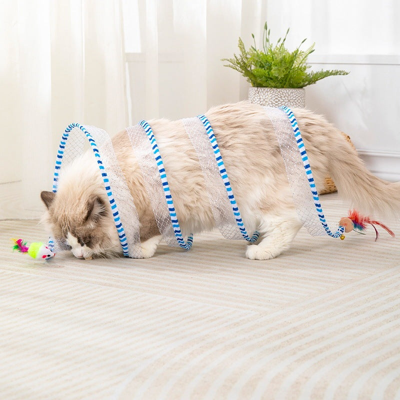 KFX-5081533 Interactive Cat Tunnel and Teasing Stick with Feather Attachment for Boredom Relief