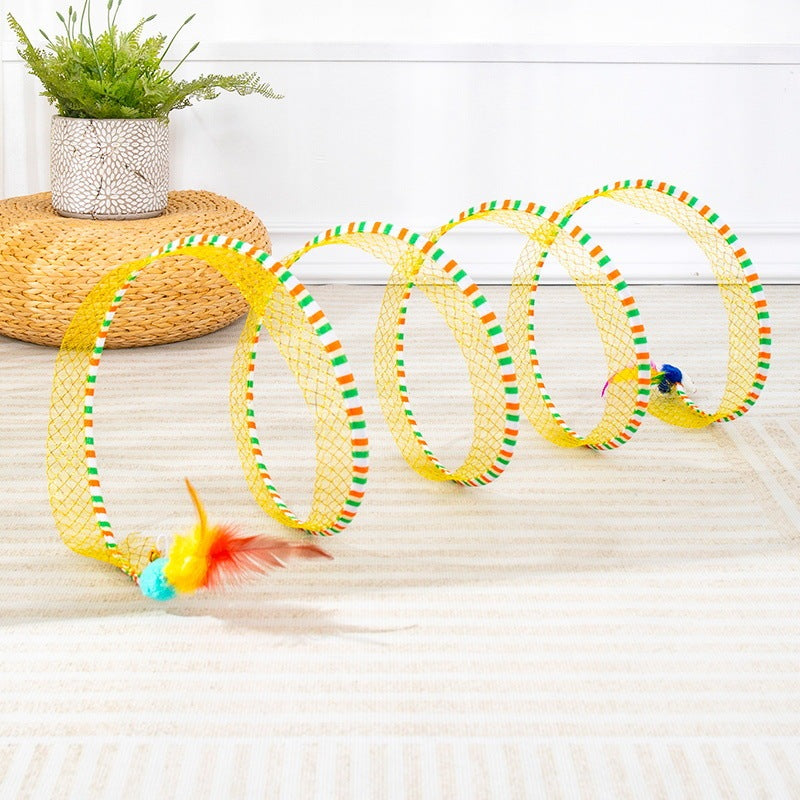 KFX-5081533 Interactive Cat Tunnel and Teasing Stick with Feather Attachment for Boredom Relief