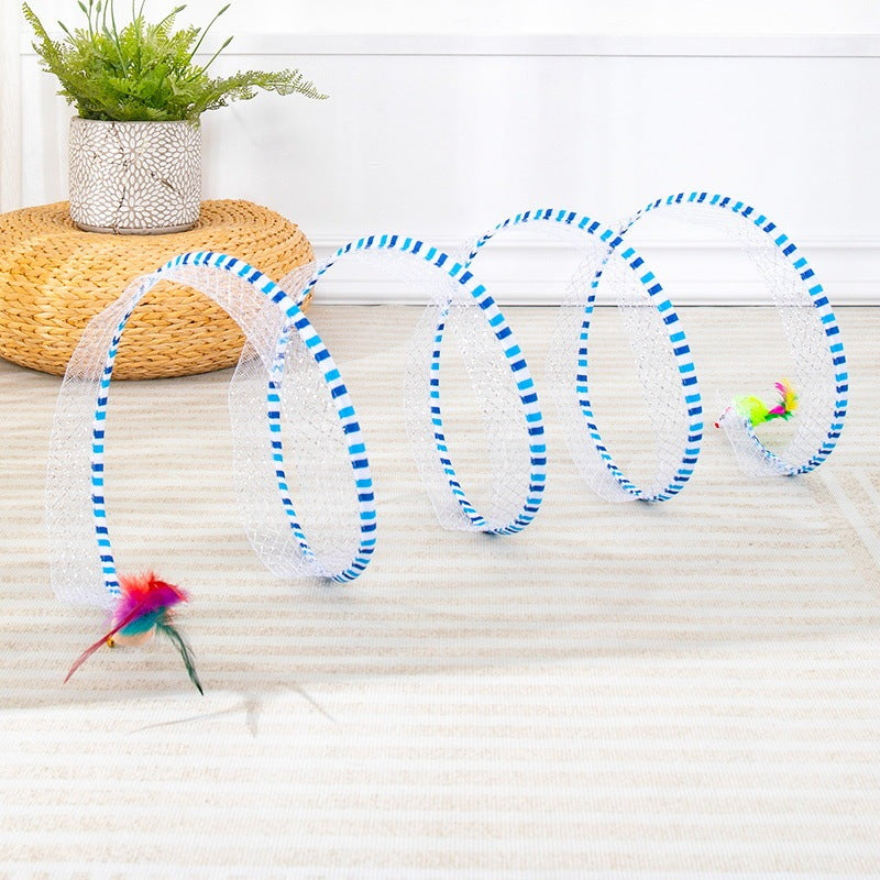 KFX-5081533 Interactive Cat Tunnel and Teasing Stick with Feather Attachment for Boredom Relief