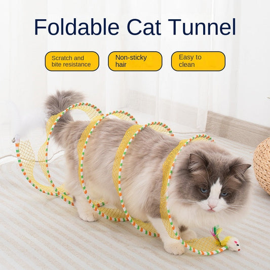 KFX-5081533 Interactive Cat Tunnel and Teasing Stick with Feather Attachment for Boredom Relief