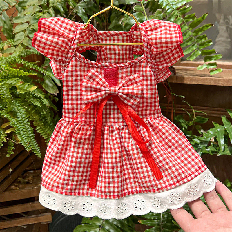 KFX-5081661 Flounced Sleeve Dress for Pets in Pansy, Red Plaid, and Floral Styles