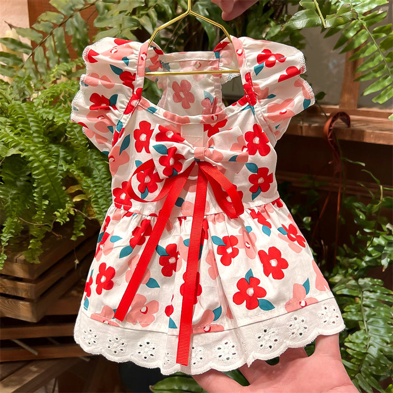 KFX-5081661 Flounced Sleeve Dress for Pets in Pansy, Red Plaid, and Floral Styles
