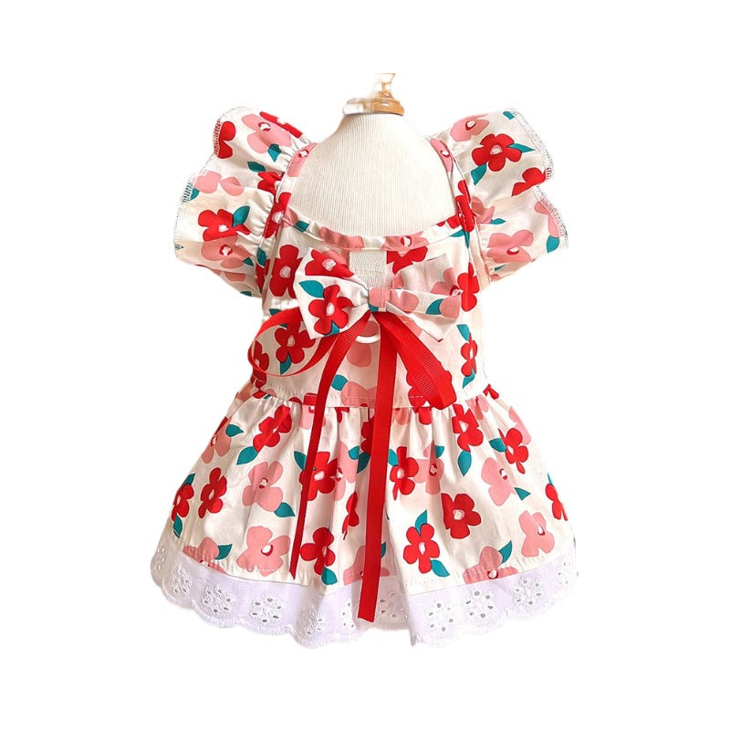 KFX-5081661 Flounced Sleeve Dress for Pets in Pansy, Red Plaid, and Floral Styles