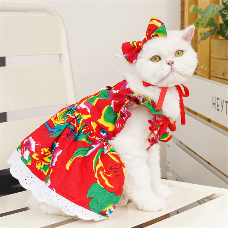 KFX-5081661 Flounced Sleeve Dress for Pets in Pansy, Red Plaid, and Floral Styles