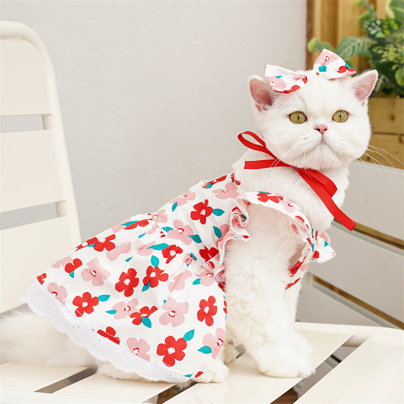 KFX-5081661 Flounced Sleeve Dress for Pets in Pansy, Red Plaid, and Floral Styles
