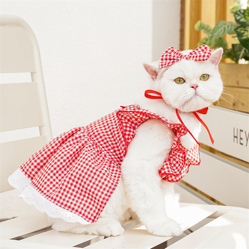 KFX-5081661 Flounced Sleeve Dress for Pets in Pansy, Red Plaid, and Floral Styles