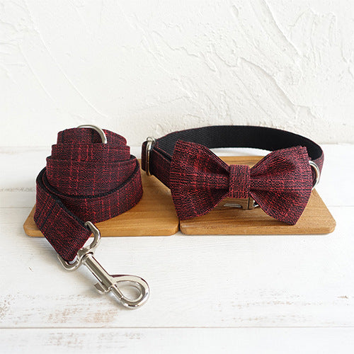 KFX-5082045 Dog Pen and Leash Bowknot Traction Set - Scalable Red Polyester Design, Available in Multiple Sizes