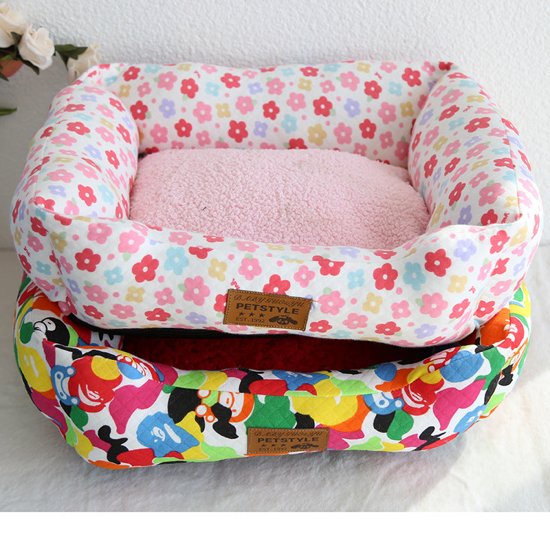 KFX-5084093 Small Square Nest Dog Mat for All Seasons – Cozy Cotton Kennel with Various Patterns