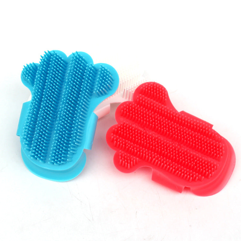 KFX-5085629 Foot-Shaped Rubber Pet Bathing and Massage Brush in Red, Blue, and White
