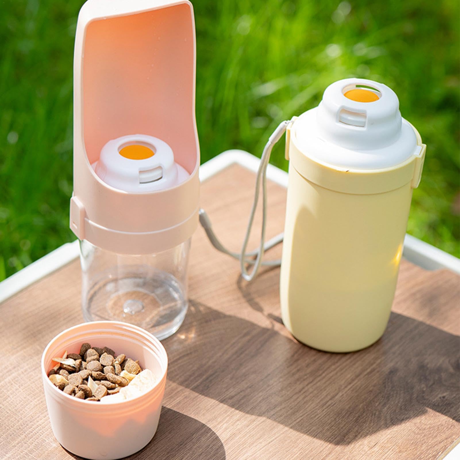 KFX-5085885 2-in-1 Portable Travel Dog Water Bottle and Food Dispenser with Lanyard for Outdoor Use