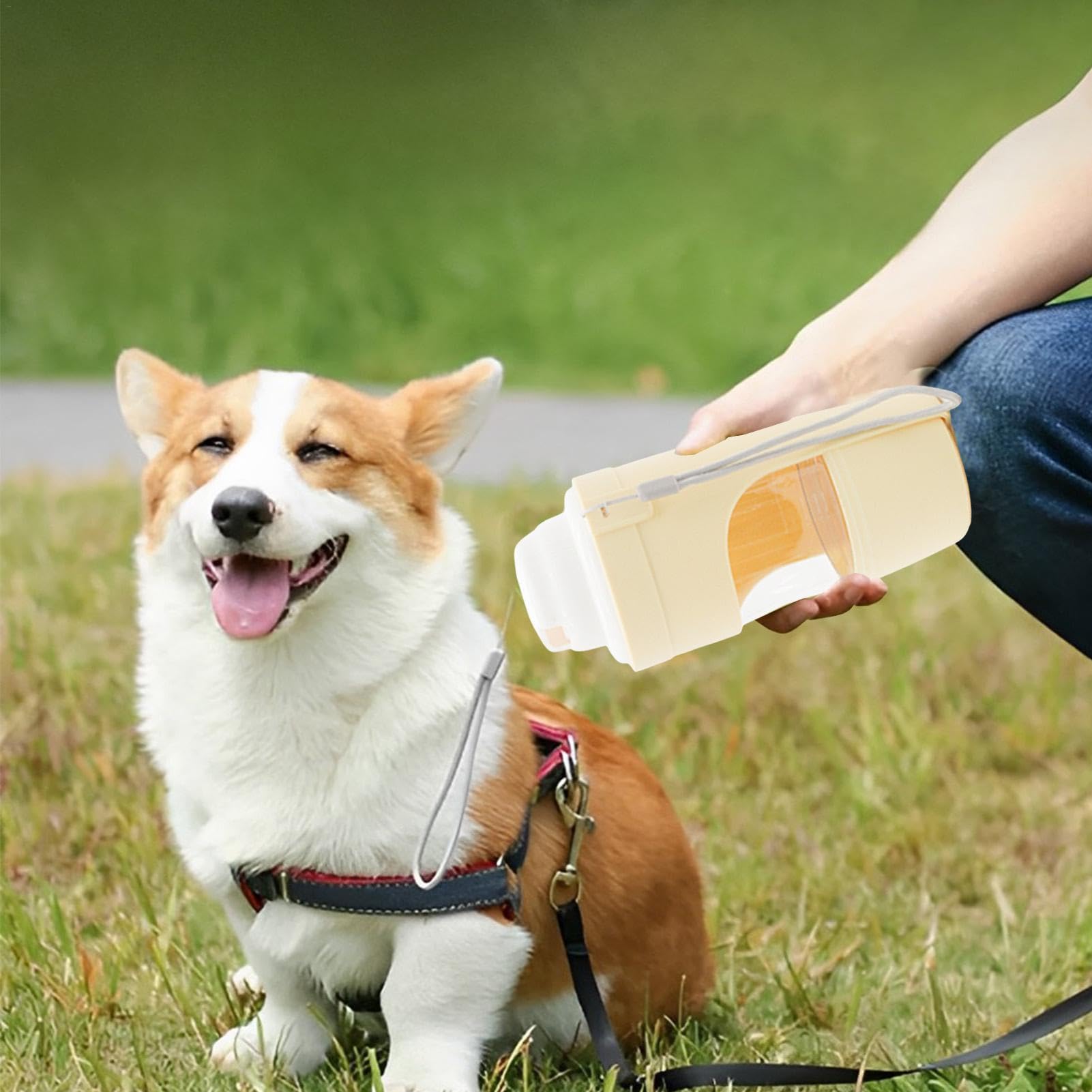 KFX-5085885 2-in-1 Portable Travel Dog Water Bottle and Food Dispenser with Lanyard for Outdoor Use