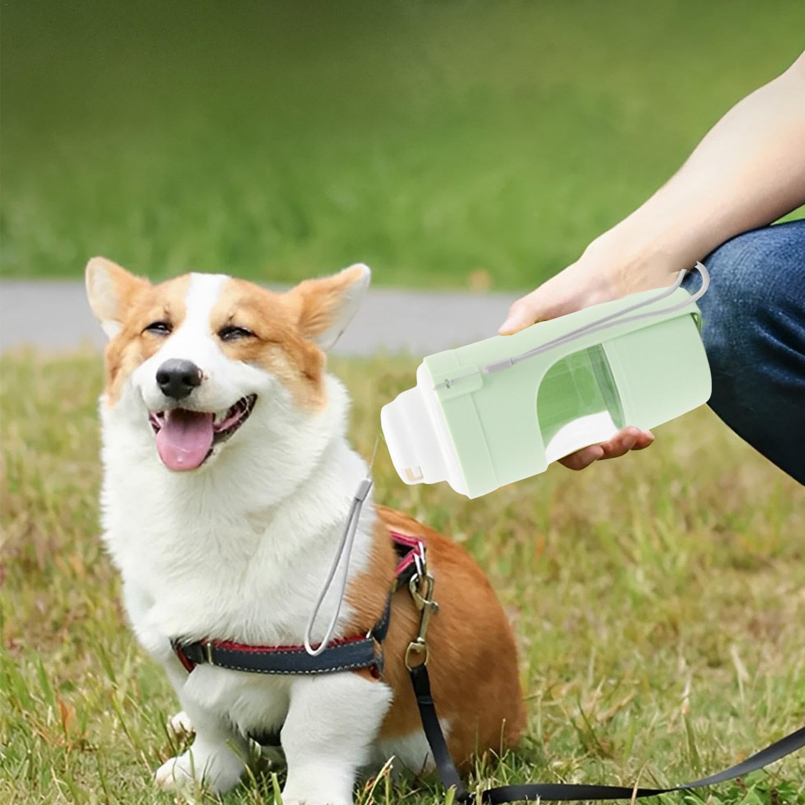 KFX-5085885 2-in-1 Portable Travel Dog Water Bottle and Food Dispenser with Lanyard for Outdoor Use