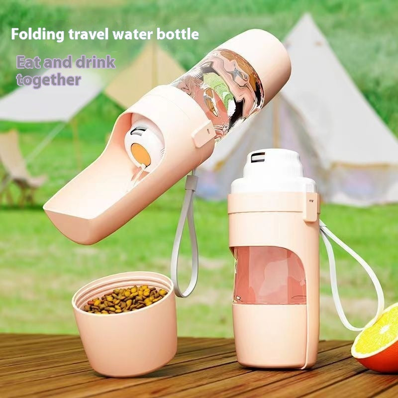KFX-5085885 2-in-1 Portable Travel Dog Water Bottle and Food Dispenser with Lanyard for Outdoor Use