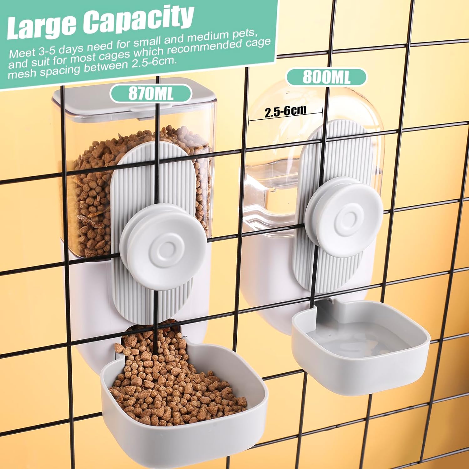 KFX-5087293 Hanging Automatic Pet Food and Water Dispenser Set for Small Animals - Gravity Feeder and Waterer for Cages