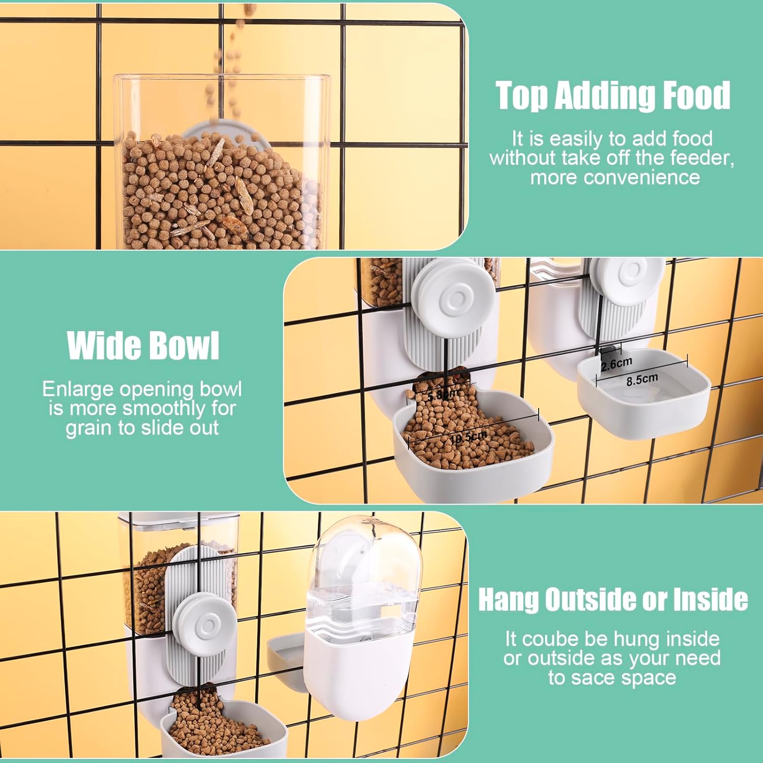 KFX-5087293 Hanging Automatic Pet Food and Water Dispenser Set for Small Animals - Gravity Feeder and Waterer for Cages