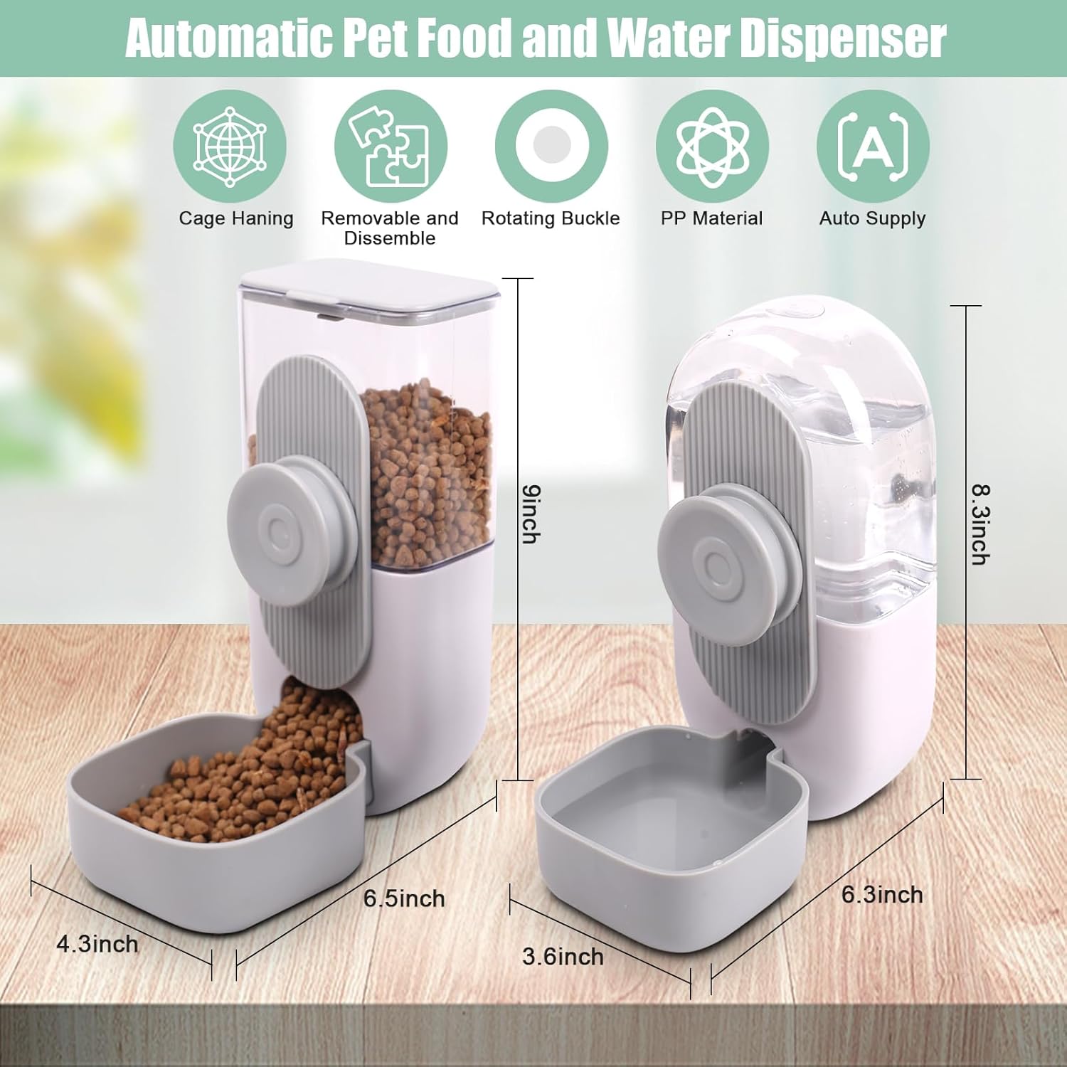 KFX-5087293 Hanging Automatic Pet Food and Water Dispenser Set for Small Animals - Gravity Feeder and Waterer for Cages
