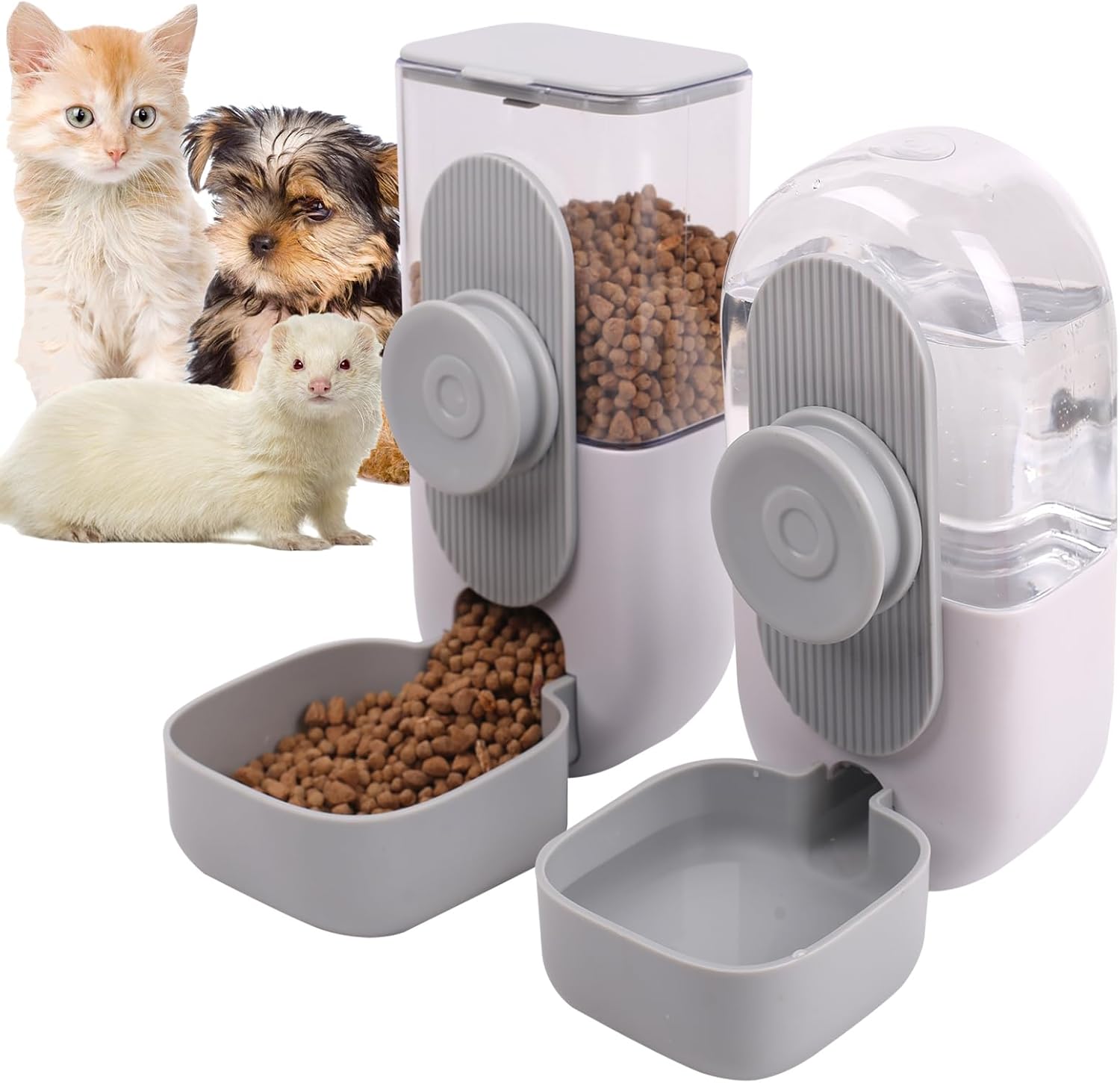 KFX-5087293 Hanging Automatic Pet Food and Water Dispenser Set for Small Animals - Gravity Feeder and Waterer for Cages