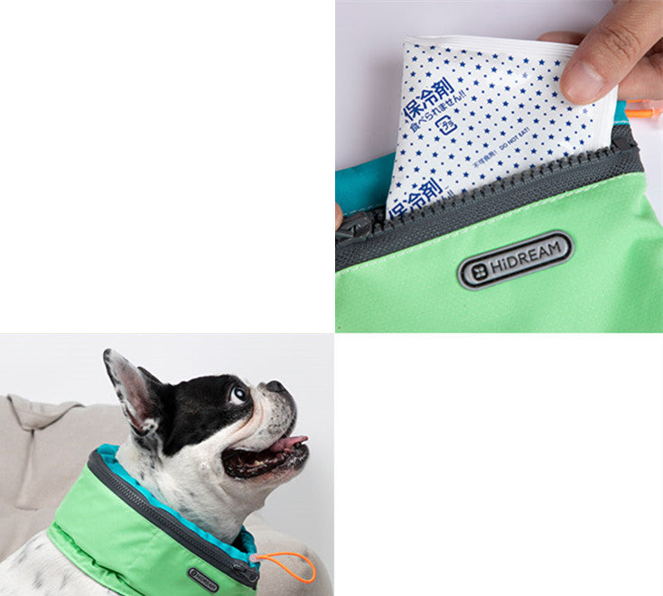 KFX-5087421 Cooling Scarf for Dogs - Adjustable Polyester, Three-Layer Design, up to 2 Hours Refrigeration in Green and Orange