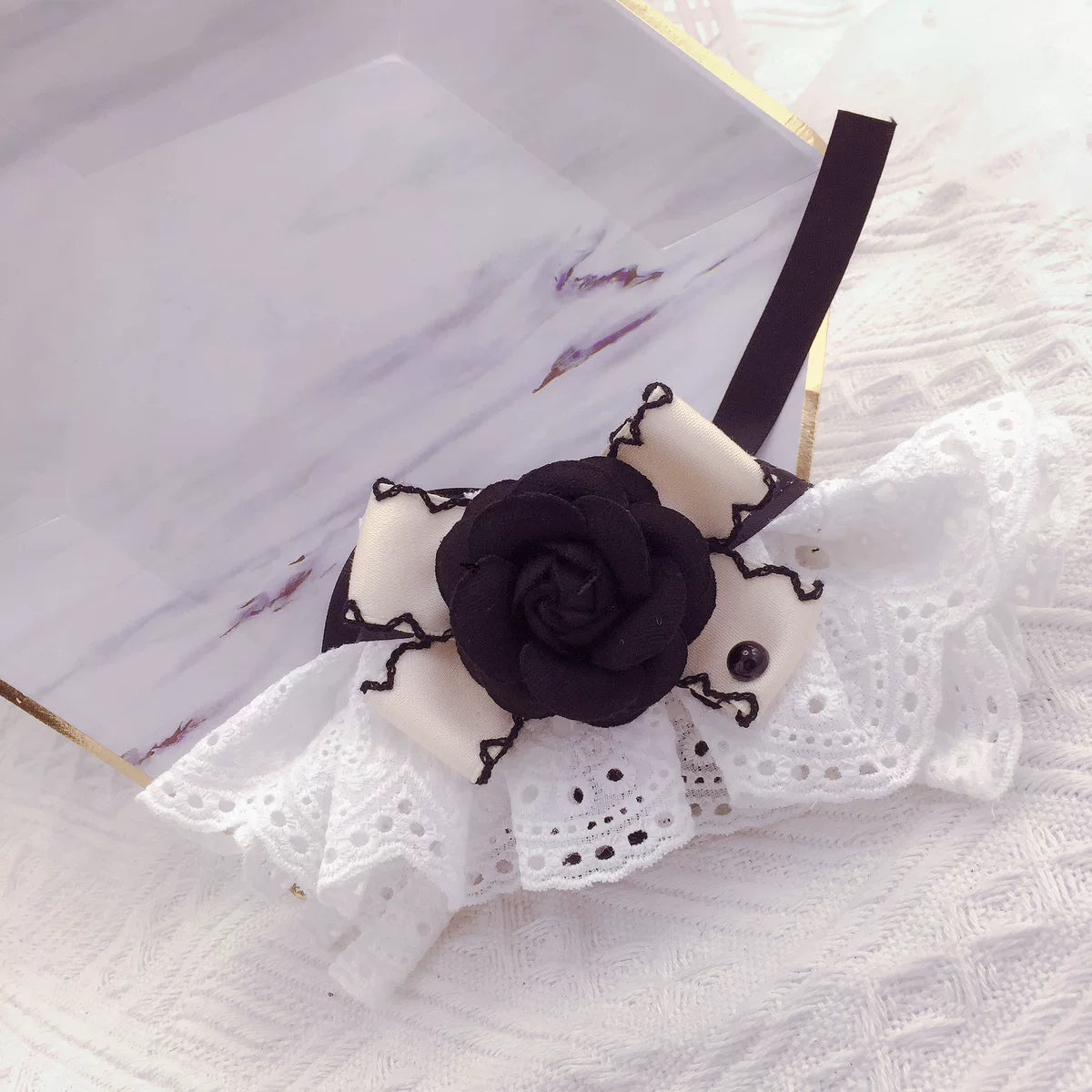 KFX-5087805 Fashion Cat Lace Neck Collar with Bow - Available in White and Black Options, Various Sizes