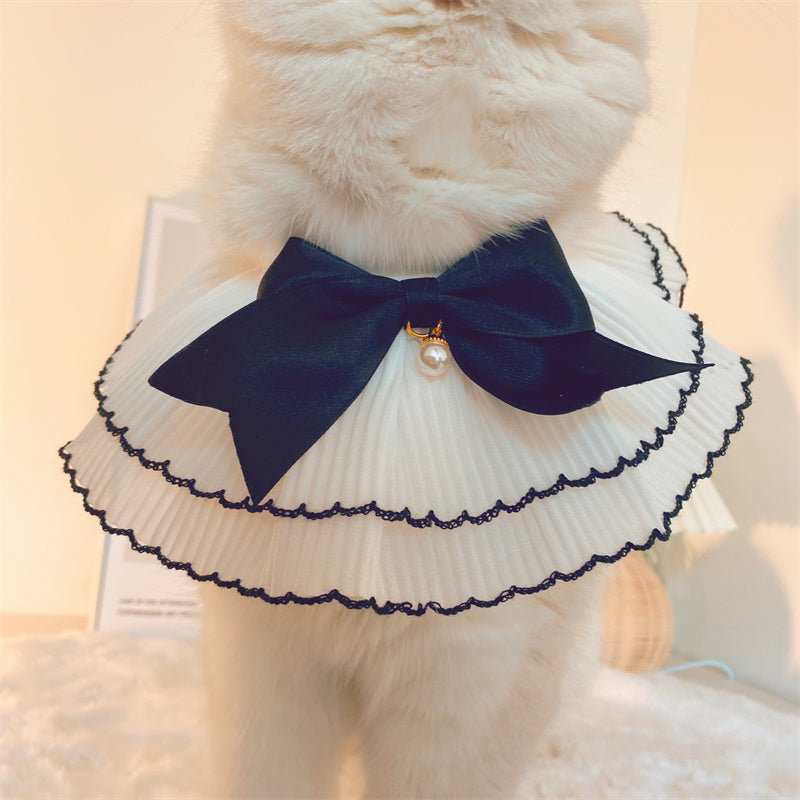 KFX-5087805 Fashion Cat Lace Neck Collar with Bow - Available in White and Black Options, Various Sizes