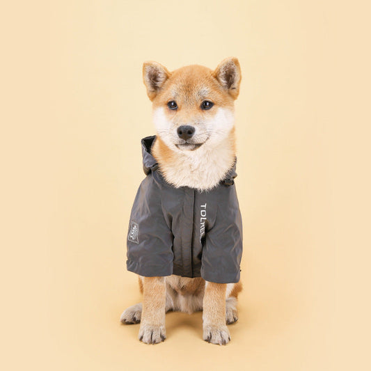 KFX-5088189 Rainproof Hooded Jacket for Small to Medium Dogs - Casual Polyester Clothing in Gray