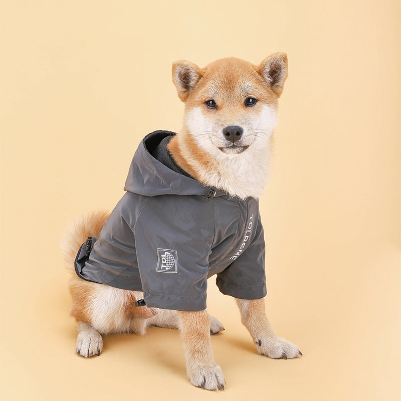 KFX-5088189 Rainproof Hooded Jacket for Small to Medium Dogs - Casual Polyester Clothing in Gray