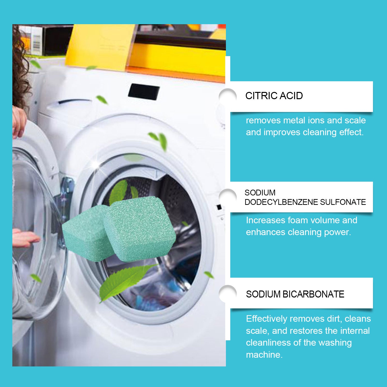 KFX-5089981 Washing Machine Cleaning Tablets for Stain Removal and Descaling, 12 Pack