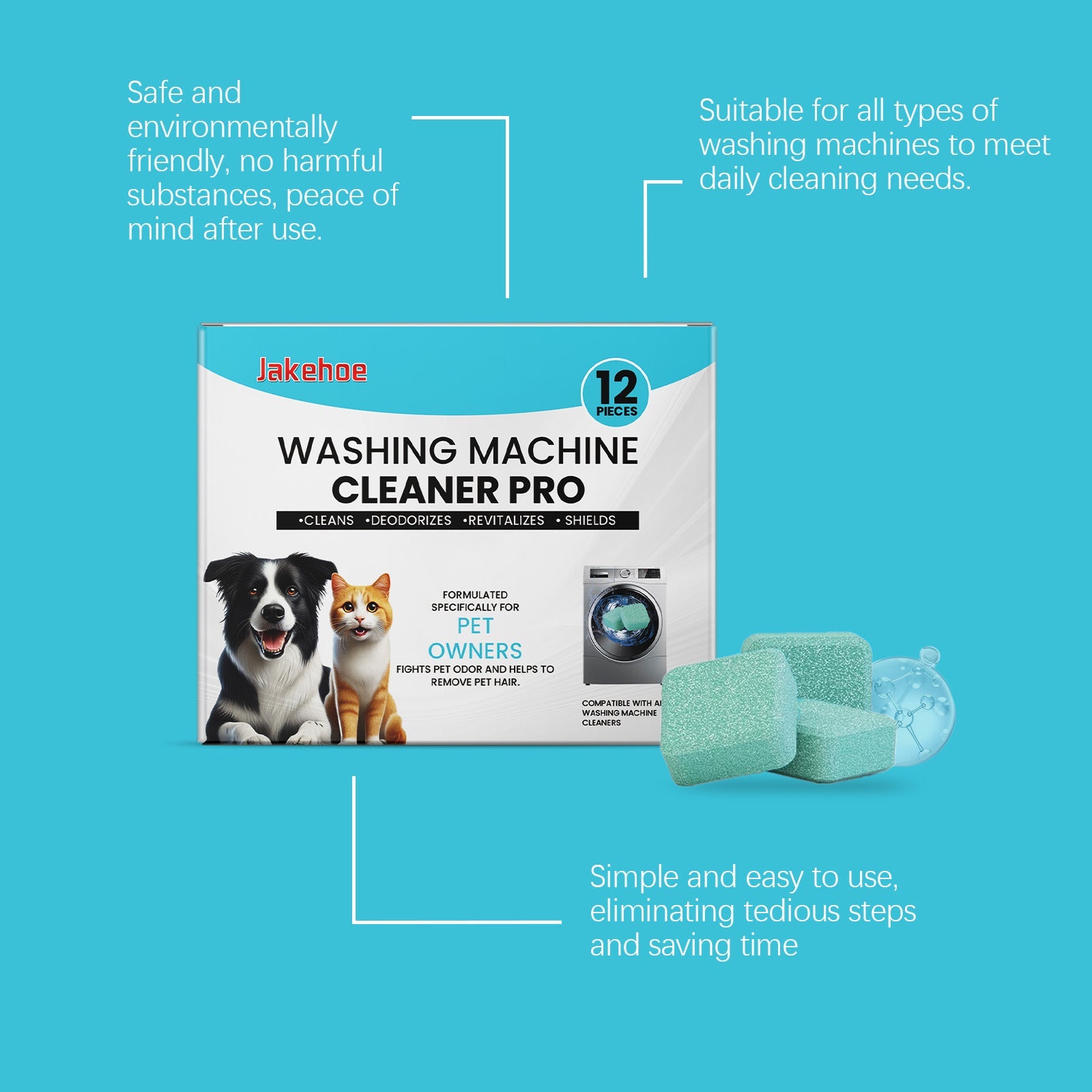 KFX-5089981 Washing Machine Cleaning Tablets for Stain Removal and Descaling, 12 Pack
