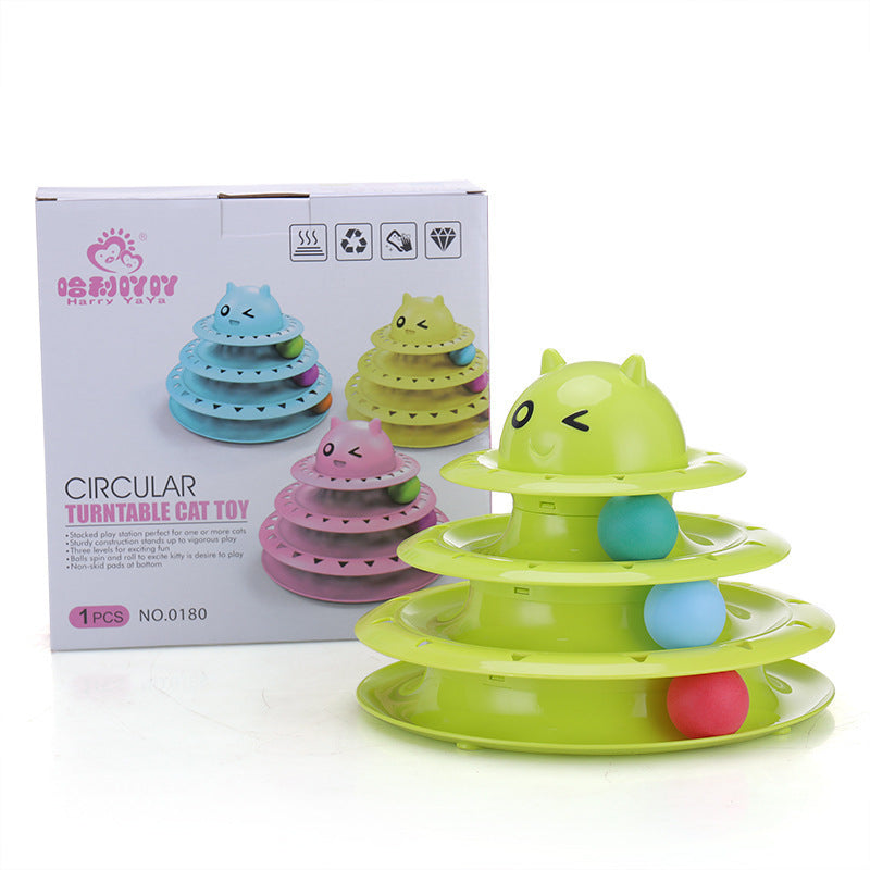 KFX-5090621 Three-Layer Round Cat Toy with Sounds - Durable PP Material