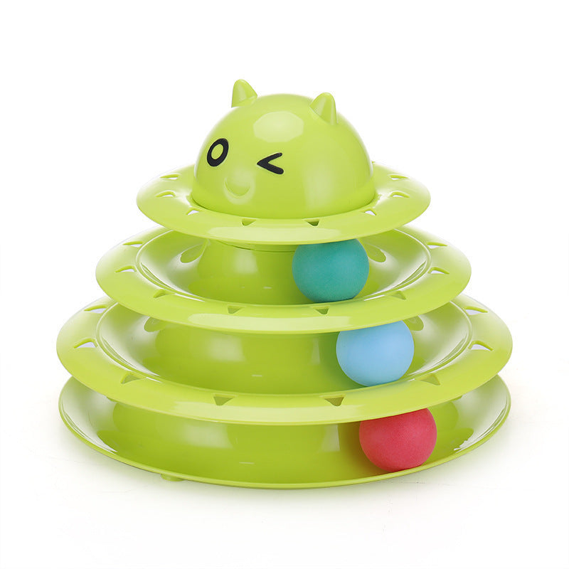 KFX-5090621 Three-Layer Round Cat Toy with Sounds - Durable PP Material
