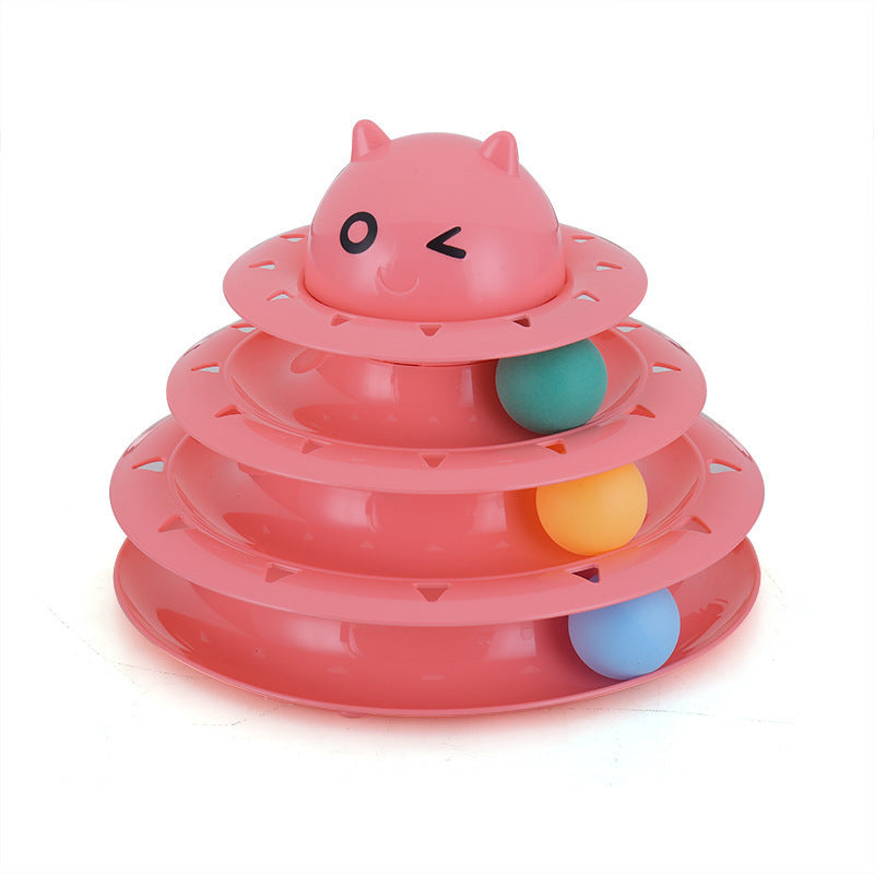 KFX-5090621 Three-Layer Round Cat Toy with Sounds - Durable PP Material
