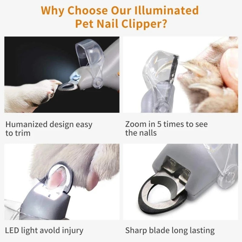 KFX-5093053 LED Light Pet Nail Clipper with Magnifier - Multi-Function Grooming Tool for Dogs and Cats