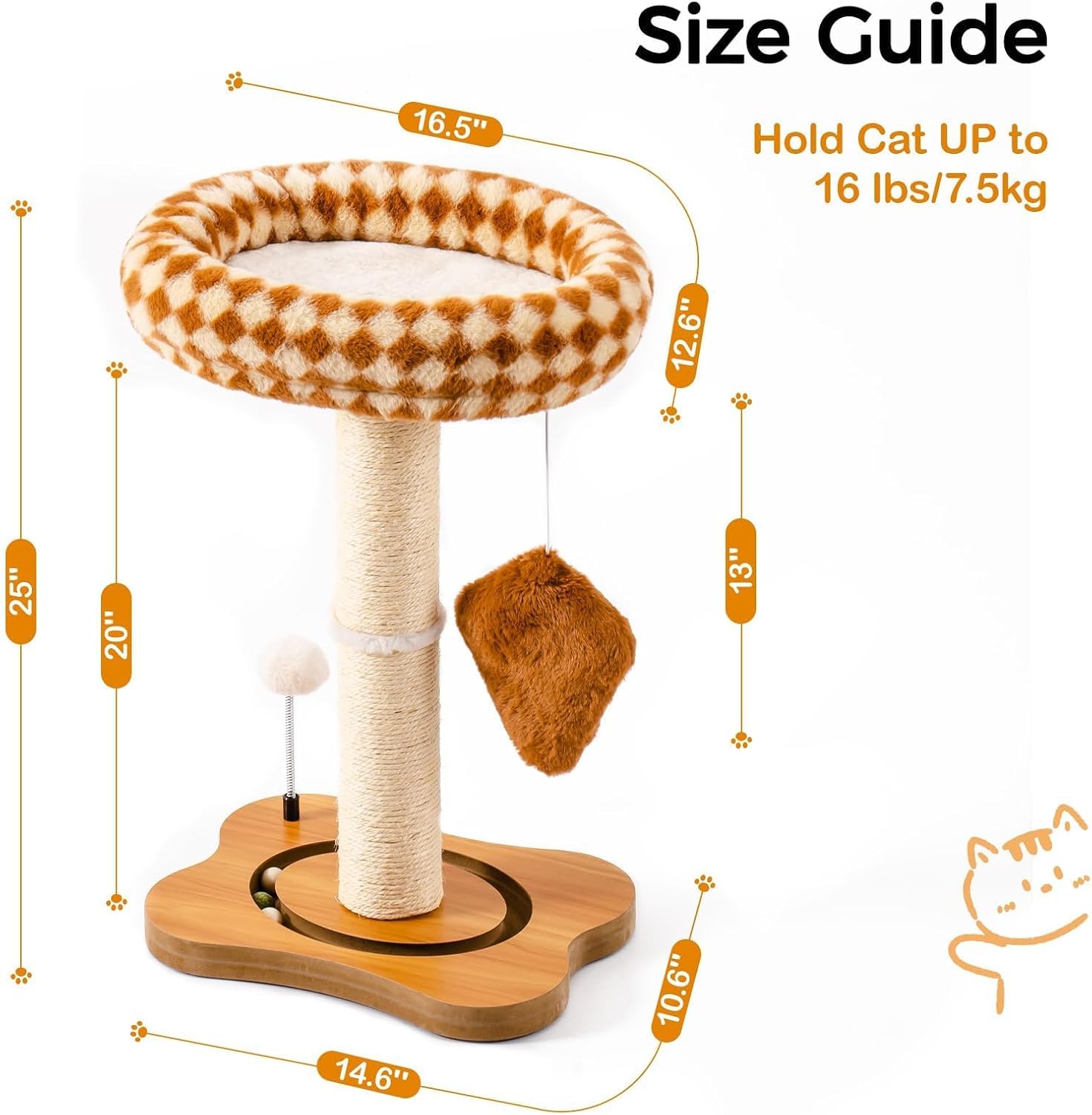 KFX-5094205 Multi-Functional Cat Scratching Post with Cozy Bed, Sisal Scratcher, and Interactive Ball Track for Indoor Cats