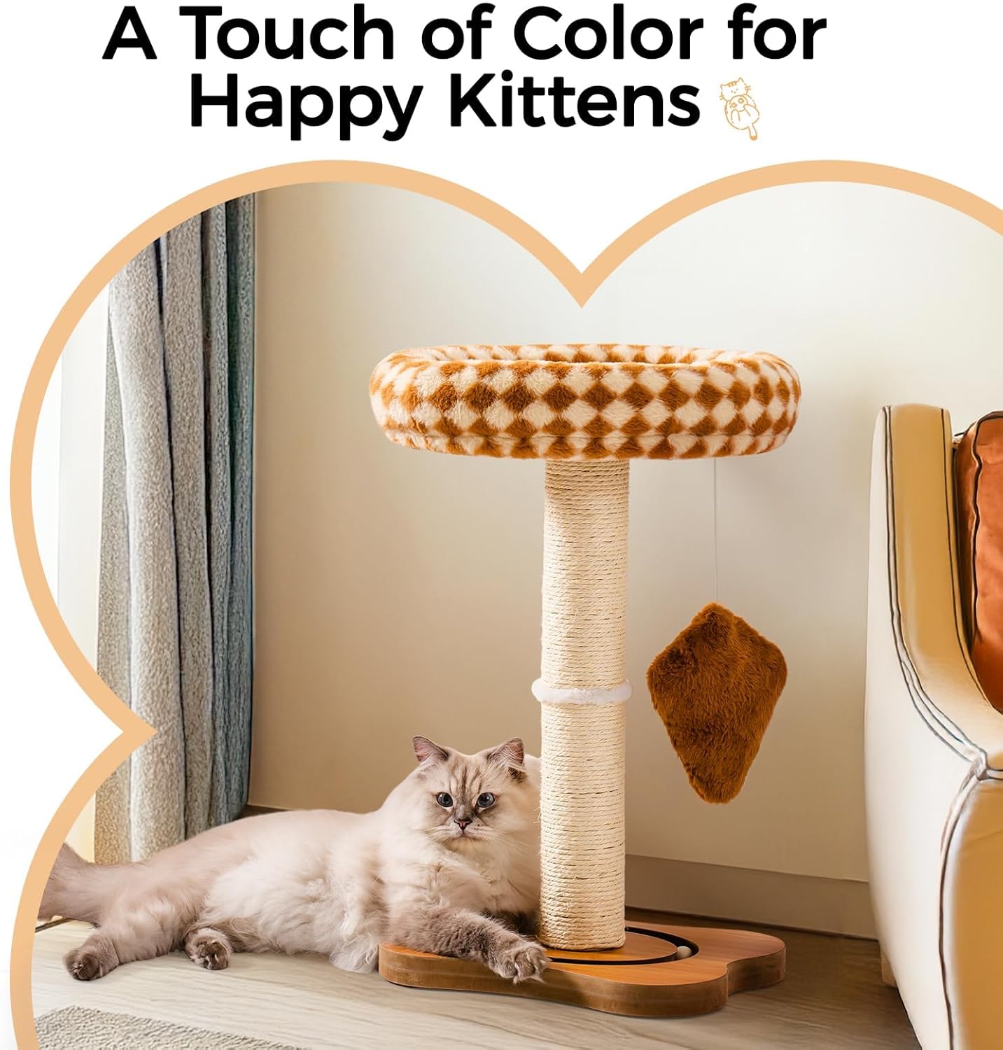 KFX-5094205 Multi-Functional Cat Scratching Post with Cozy Bed, Sisal Scratcher, and Interactive Ball Track for Indoor Cats